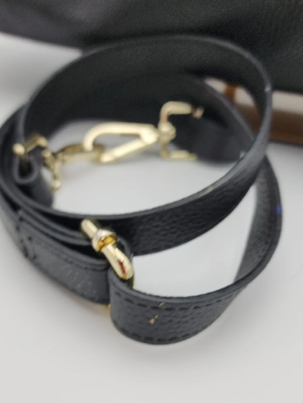 Paste Black Leather Structured Tote Bag with Gold Hardware